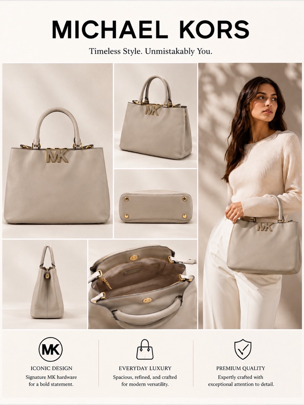 #R25 Michael Kors Florence Satchel bag With gold-tone hardware and the "MK" logo